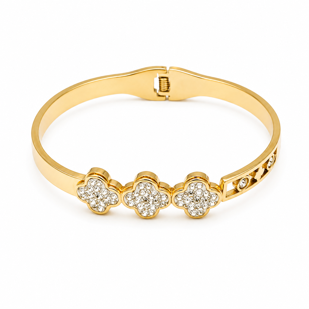 PAVÉ CRYSTAL TRIPLE CLOVER BANGLE BRACELET
