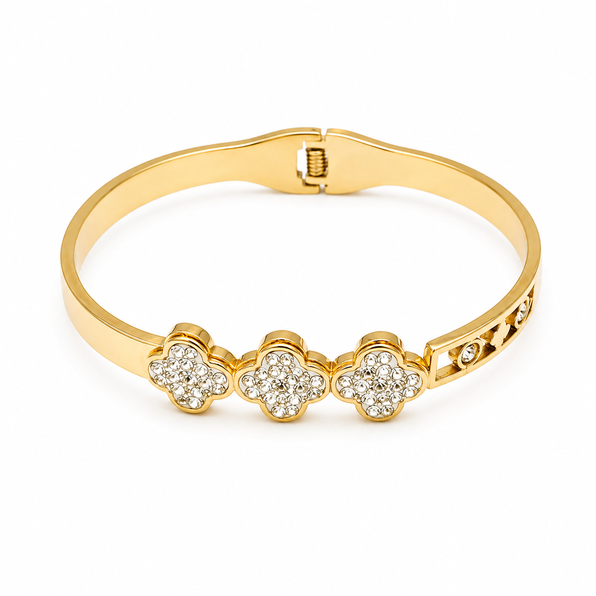 PAVÉ CRYSTAL TRIPLE CLOVER BANGLE BRACELET
