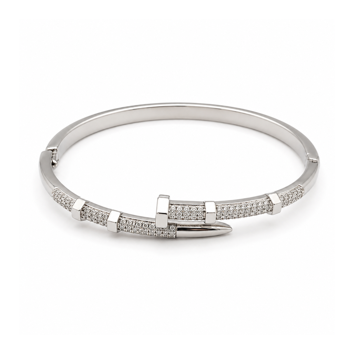 PAVÉ CRYSTAL SEGMENTED NAIL BYPASS BANGLE BRACELET