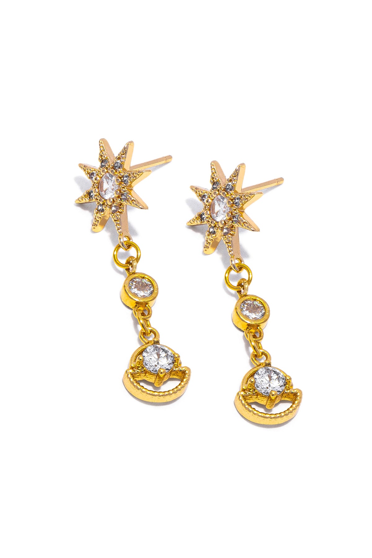 Vestopazzo Drop Earrings With Zircons - Earrings in Kuwait | أقراط متدلية طويلة بتصميم نجمة وقطرات زركون - Saya