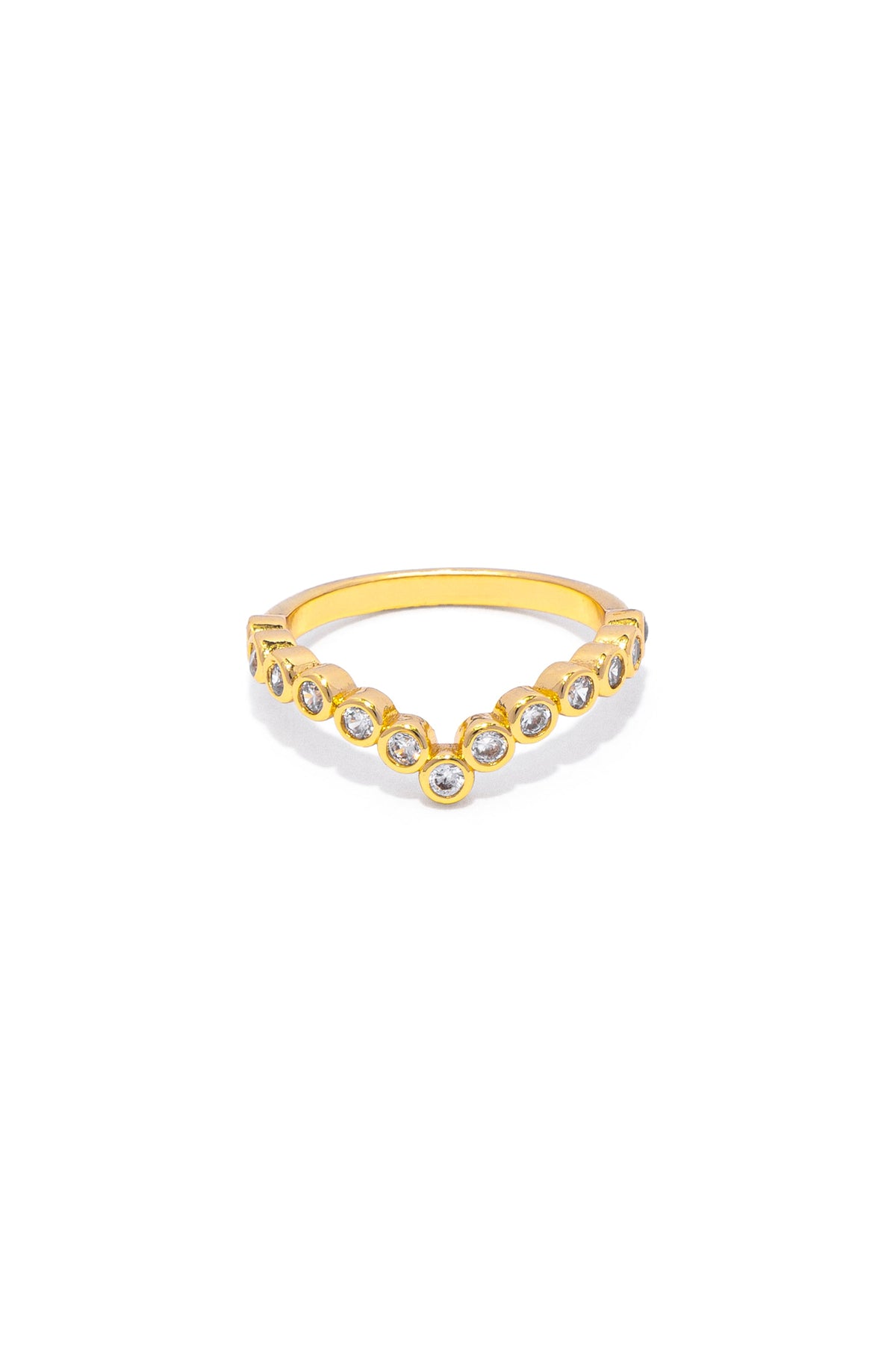 Vestopazzo Pointed Ring With Row Of Zircons - Rings in Kuwait | خاتم بتصميم V مدبب مرصع بصف من أحجار الزركون - Saya