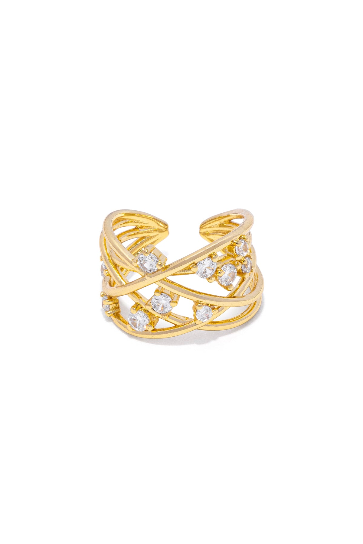 Vestopazzo Adjustable Braided Ring With Zircons - Rings in Kuwait | خاتم مضفر متداخل قابل للتعديل مرصع بأحجار الزركون -