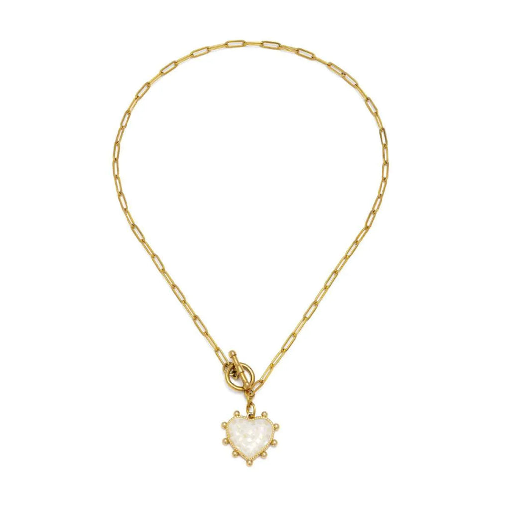MOTHER-OF-PEARL MOSAIC HEART PENDANT NECKLACE