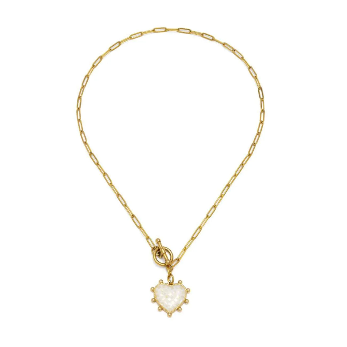 MOTHER-OF-PEARL MOSAIC HEART PENDANT NECKLACE
