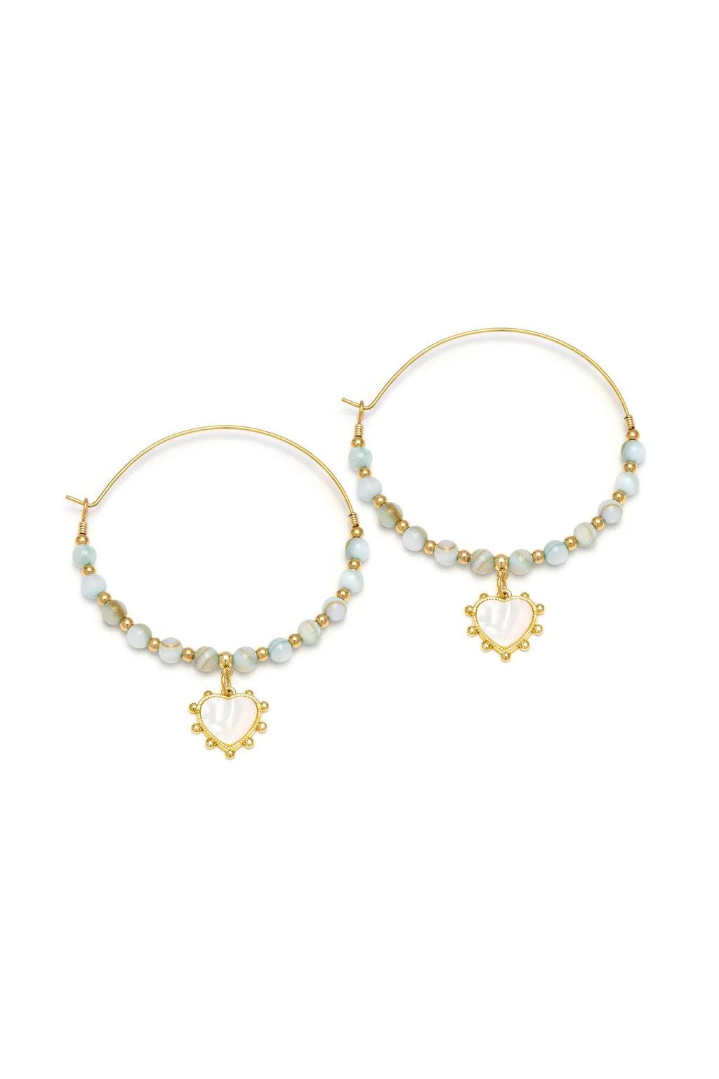 MOTHER-OF-PEARL HEART HOOP EARRINGS