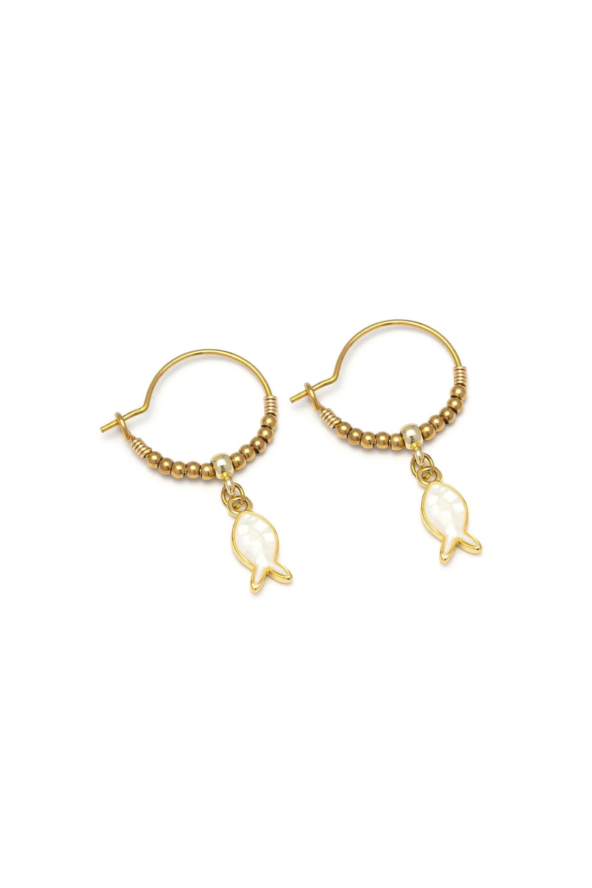 WHITE FISH HOOP EARRINGS