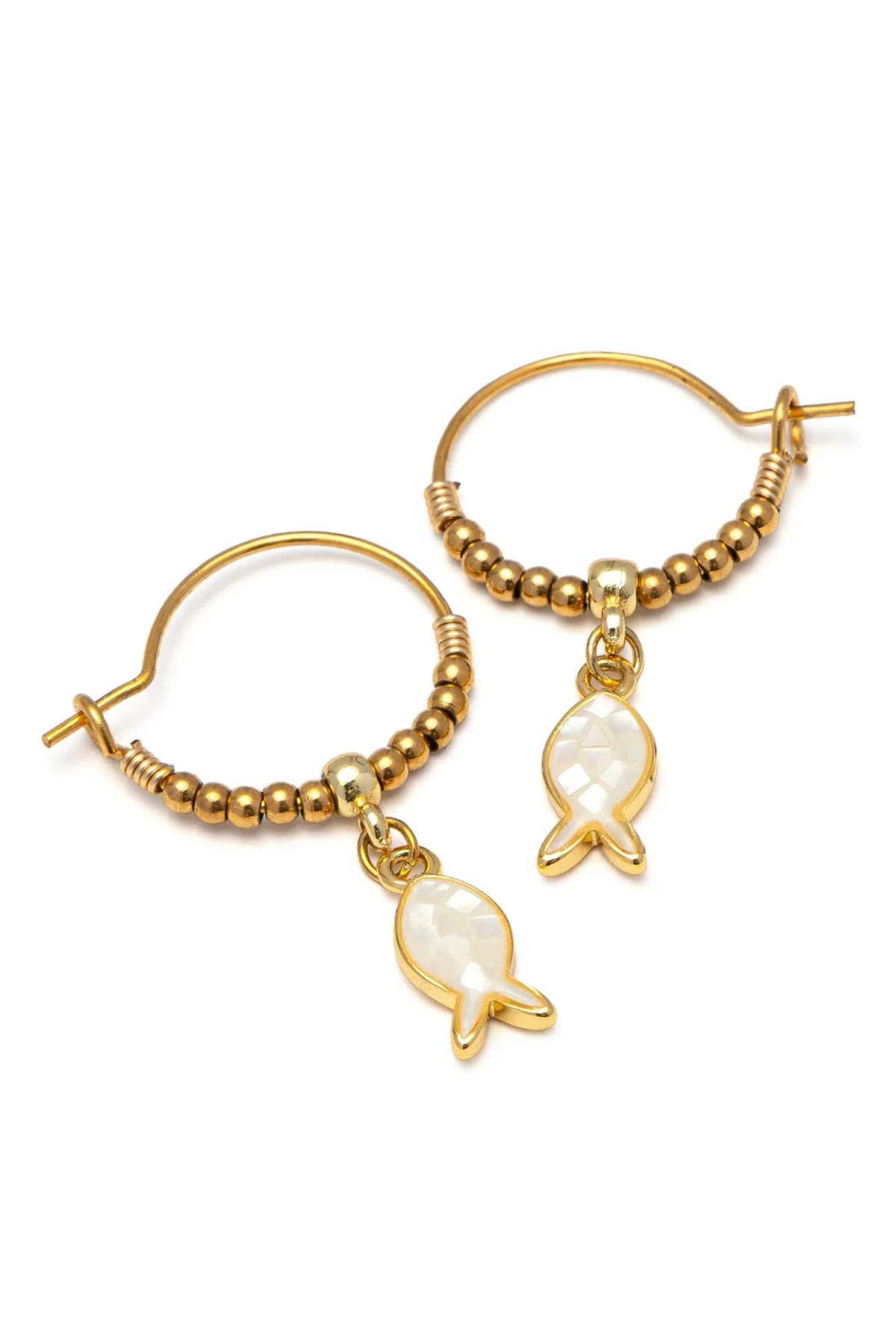 WHITE FISH HOOP EARRINGS