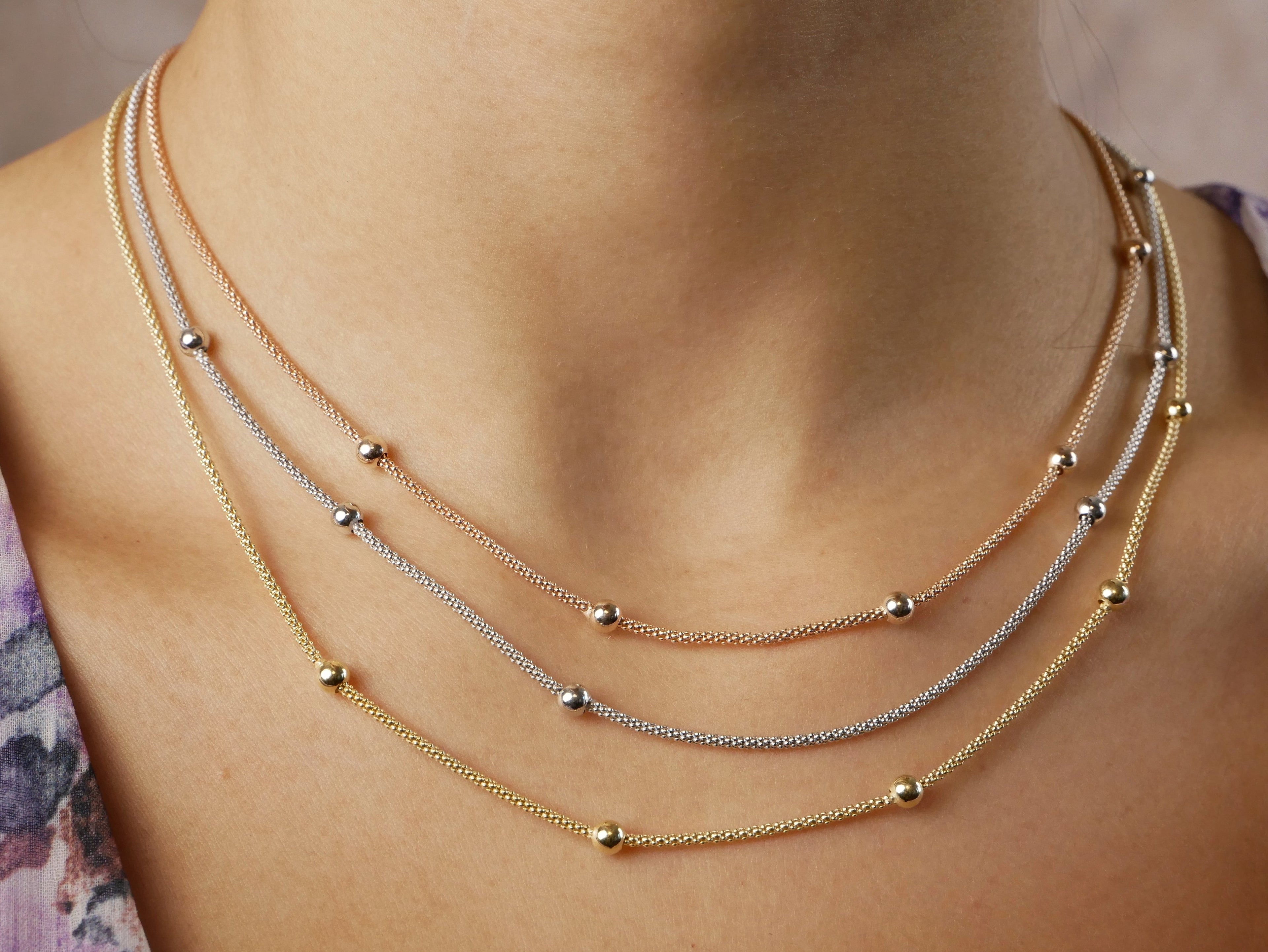 Mesh 3 strand ball necklace