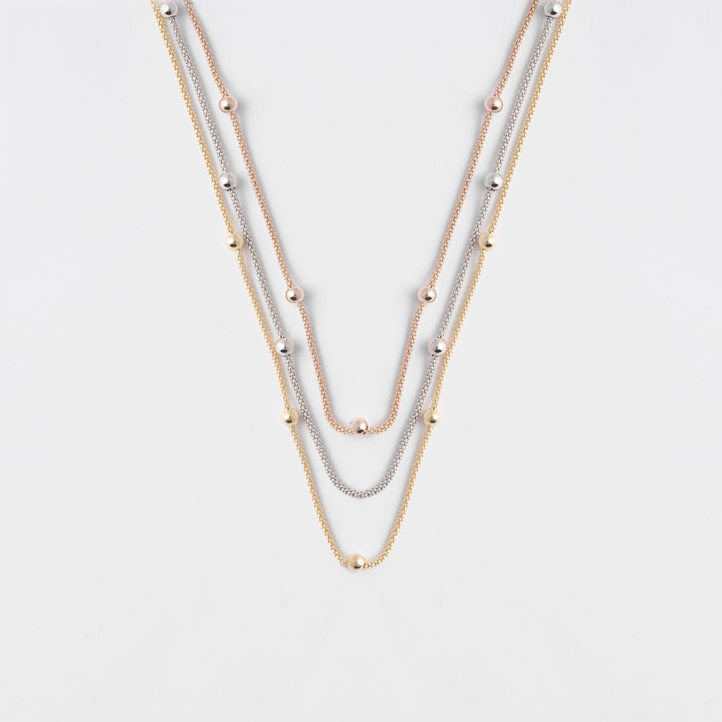 Mesh 3 strand ball necklace