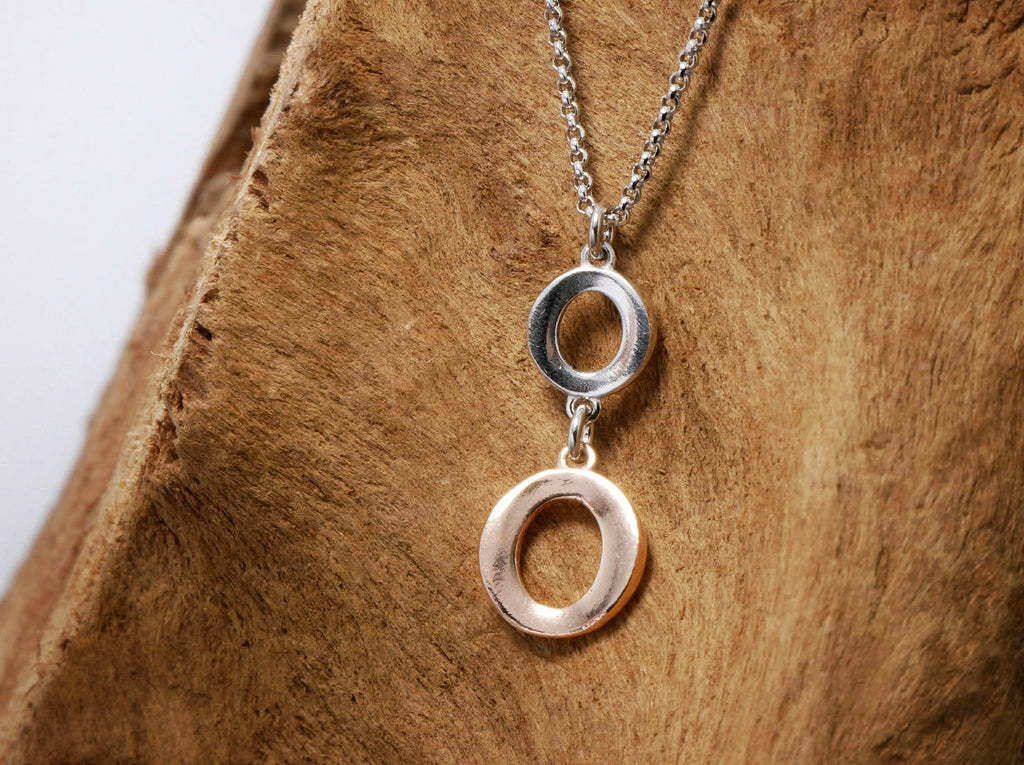 DOUBLE HOOP Necklace Silver & Rose Gold