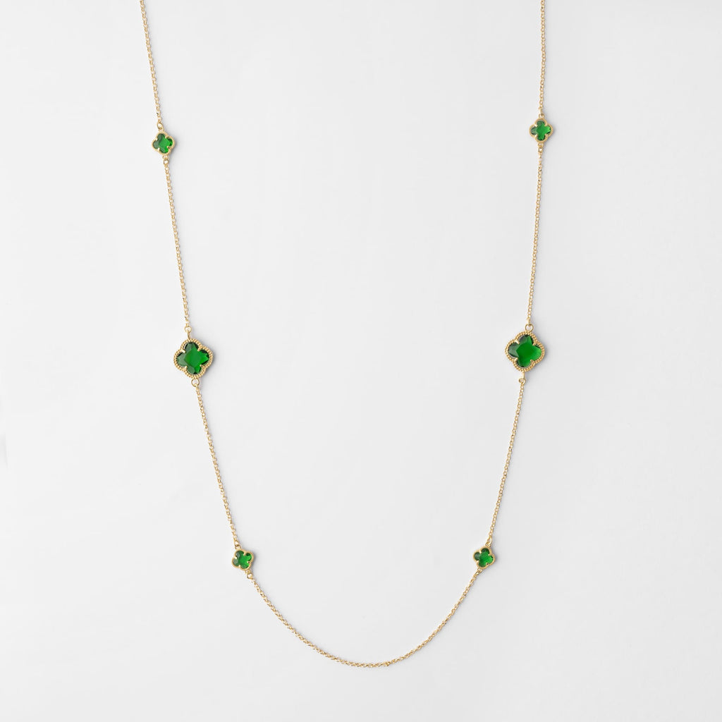 Clover long necklace with emerald quartz