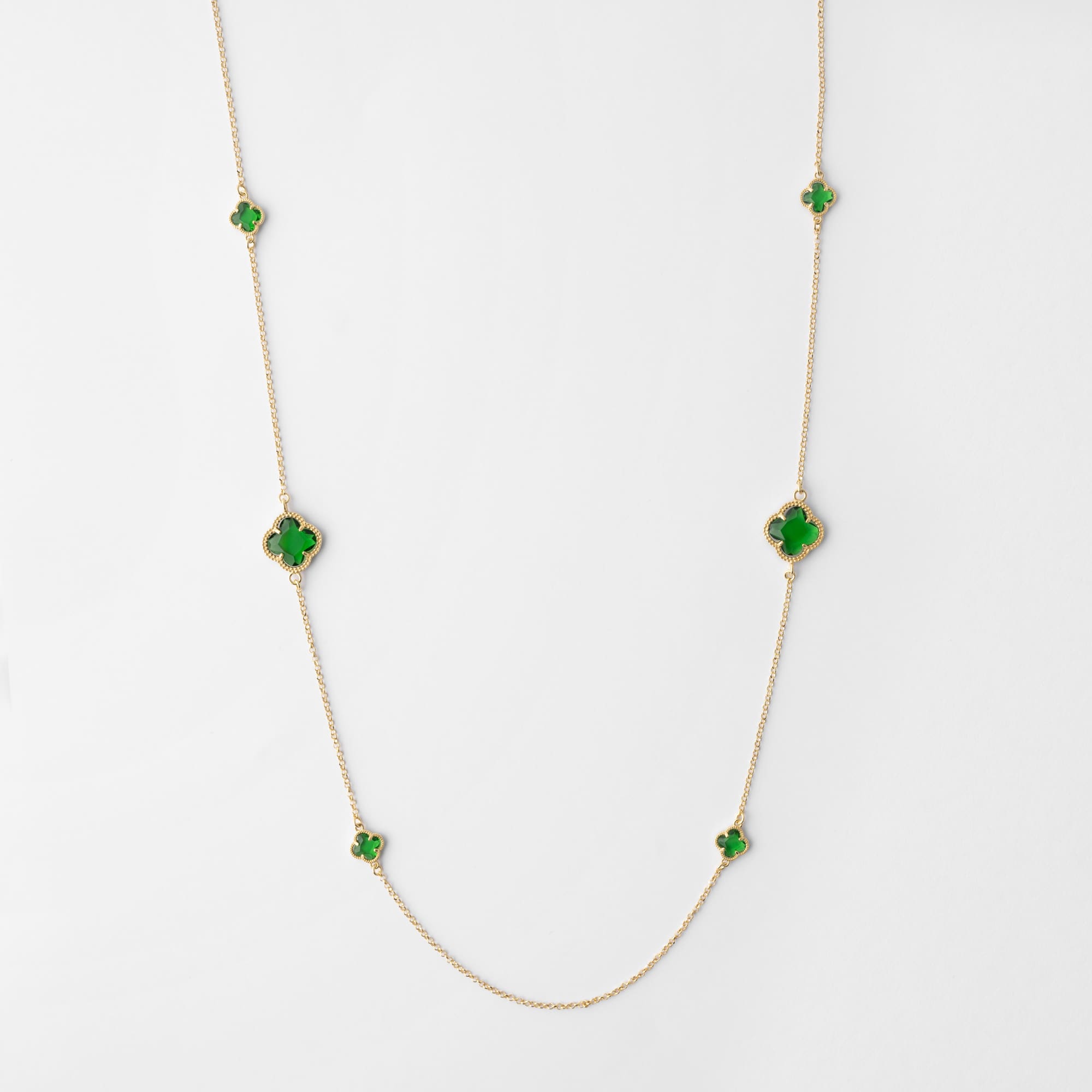 Clover long necklace with emerald quartz