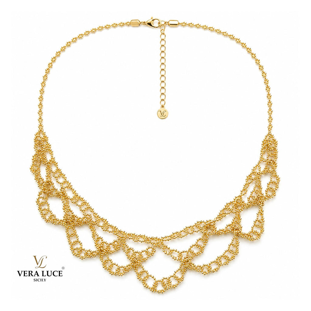 Vera Luce Hand Made in Italy 925 Sterling silver intricate layered Lacework necklace