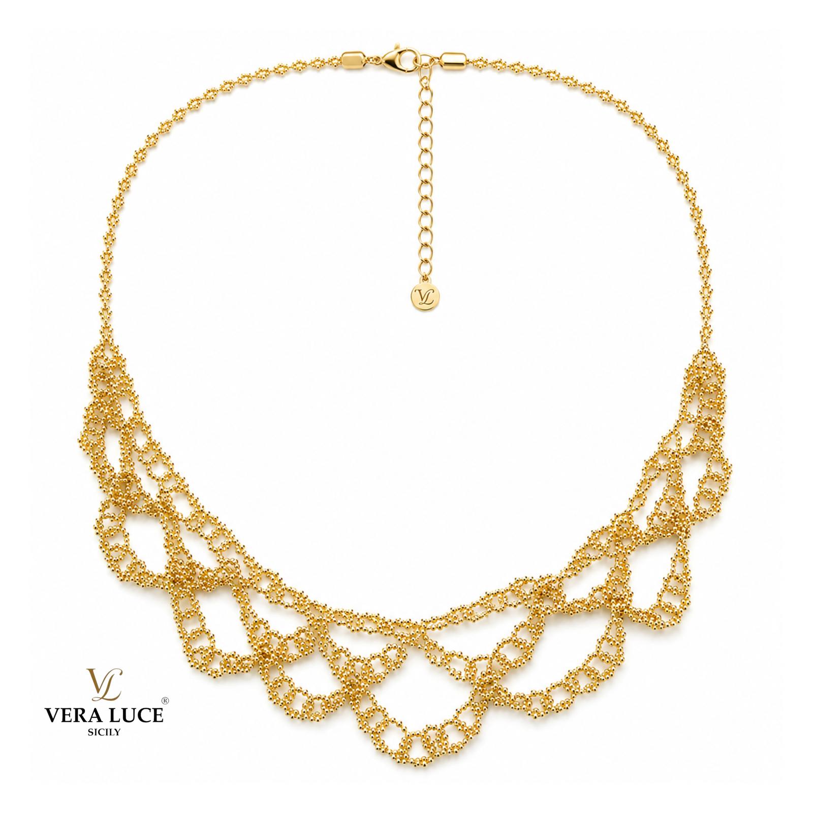 Vera Luce Hand Made in Italy 925 Sterling silver intricate layered Lacework necklace