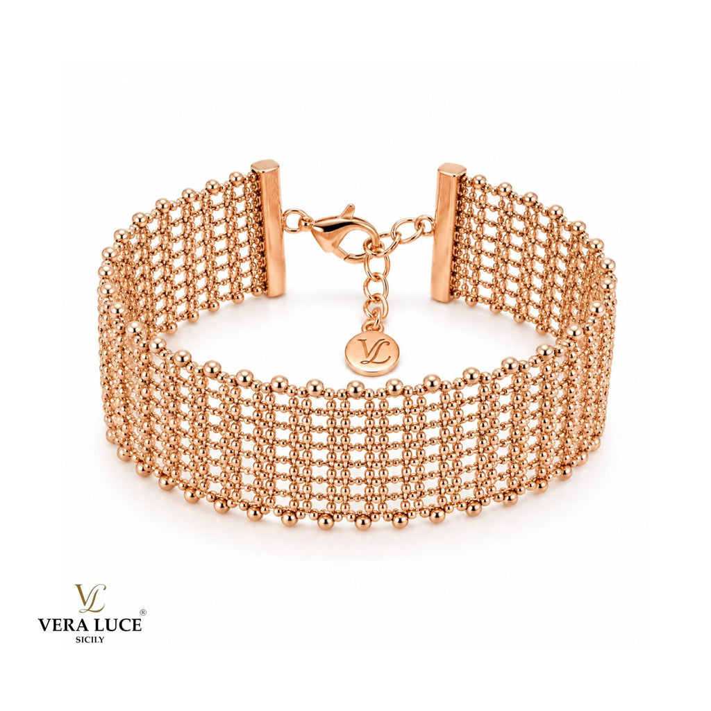 Vera Luce Hand Made in Italy 925 Sterling Silver Rose Gold Mesh Bracelet