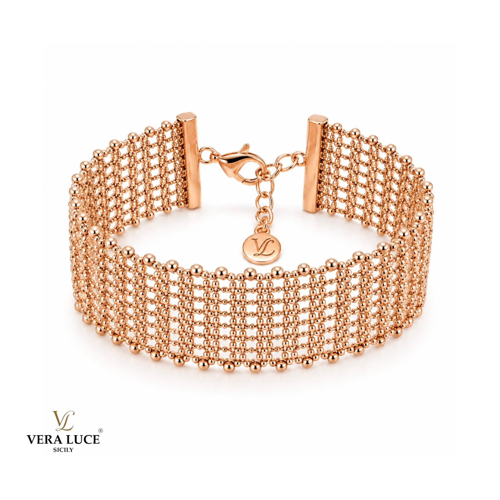 Vera Luce Hand Made in Italy 925 Sterling Silver Rose Gold Mesh Bracelet