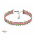 Vera Luce Hand Made in Italy 925 Sterling Silver Pink and Green Woven Bracelet
