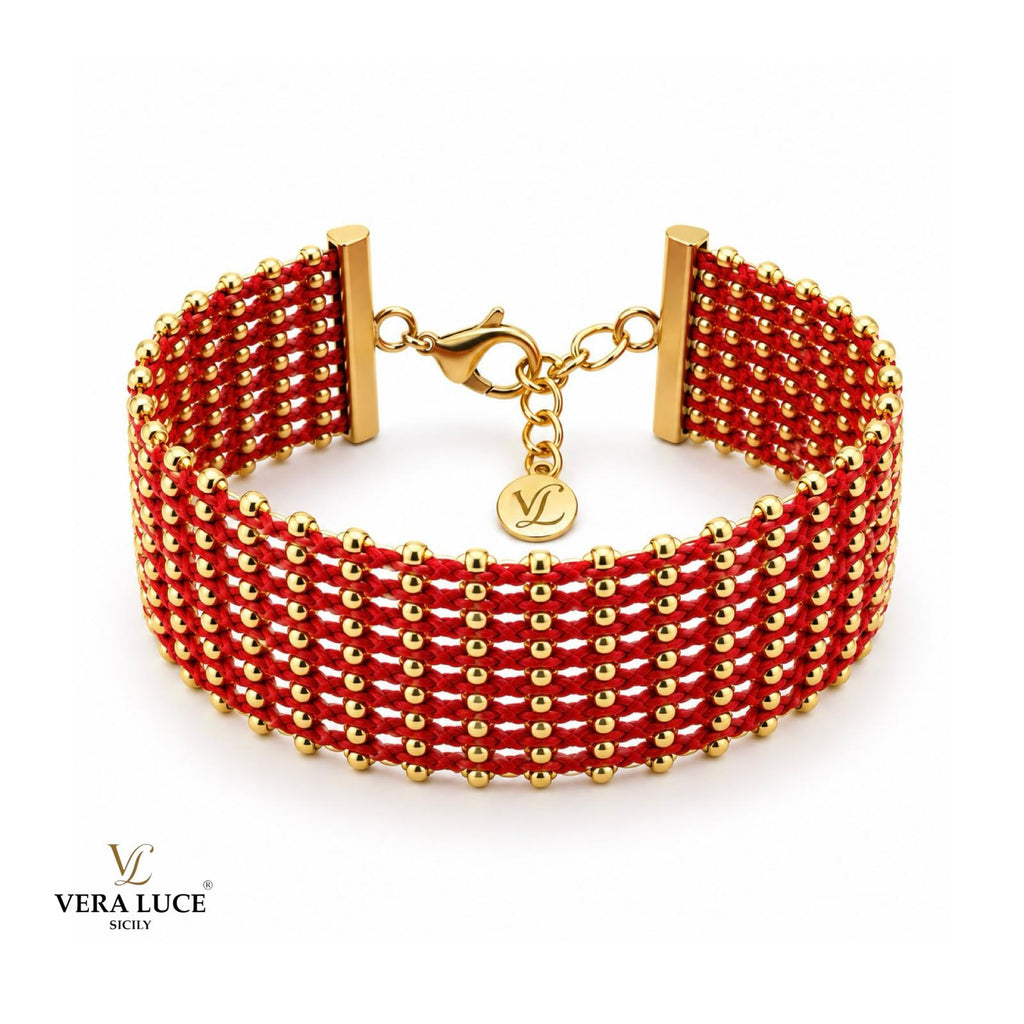Vera Luce Hand Made in Italy 925 Sterling Silver Red Woven Bracelet