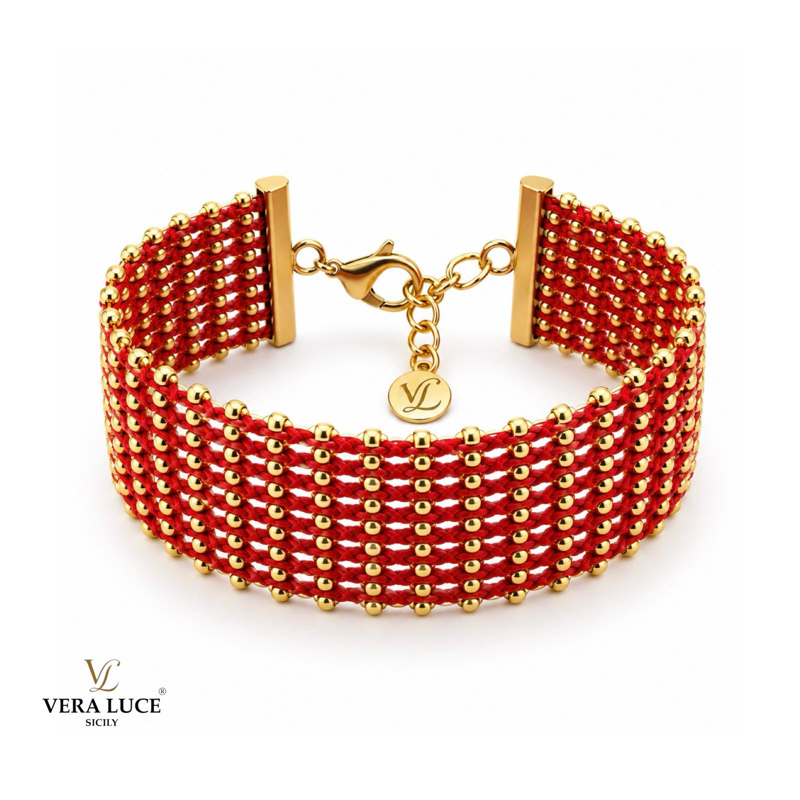 Vera Luce Hand Made in Italy 925 Sterling Silver Red Woven Bracelet