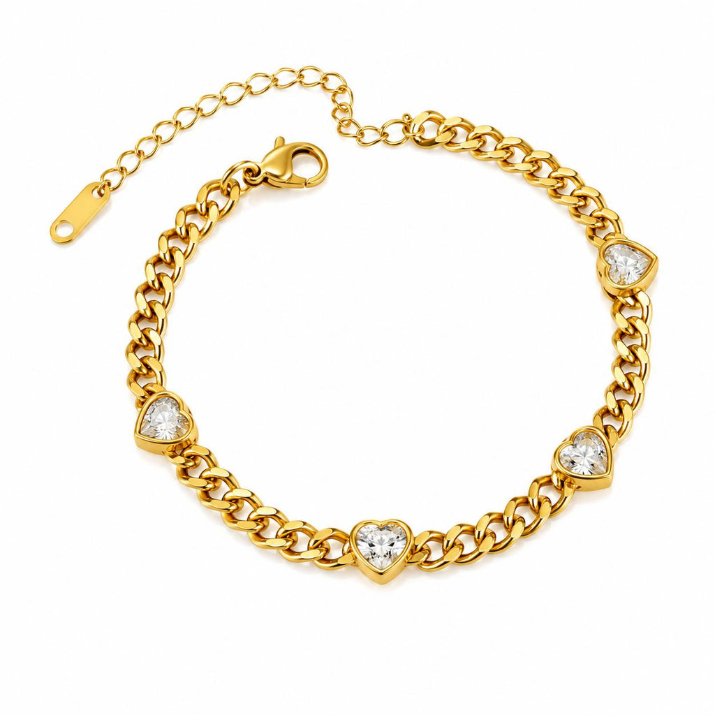 Vera Luce Gold Stainless Steel Heart CZ Chain Bracelet