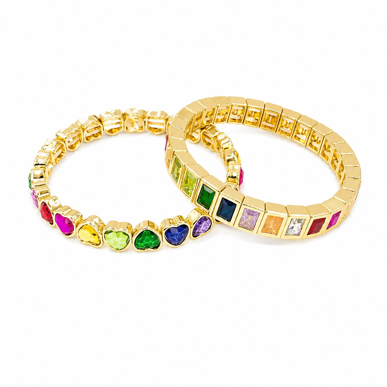 Vera Luce Gold Stainless Steel Two-Piece CZ Bangle Set