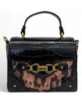 Just Cavalli Top Handle Bag Black-Spotted - Top Handle Bags in Kuwait | حقيبة يد بمقبض علوي وحزام كروس بنقشة مرقطة