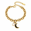 Vera Luce Gold Stainless Steel Moon & Pear CZ Charm Bracelet