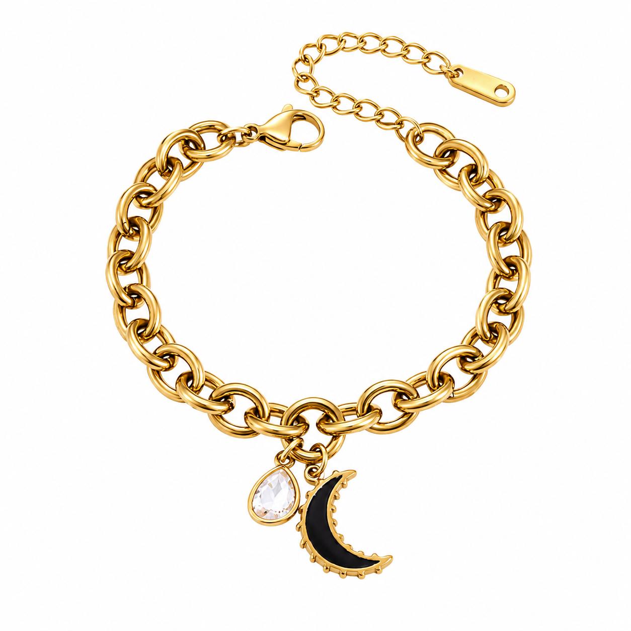 Vera Luce Gold Stainless Steel Moon & Pear CZ Charm Bracelet