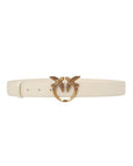 PINKO Belt Love Berry Leather White L - Belts in Kuwait | حزام جلد طبيعي لوف بيري (Love Berry) أبيض بشعار طيور الحب -