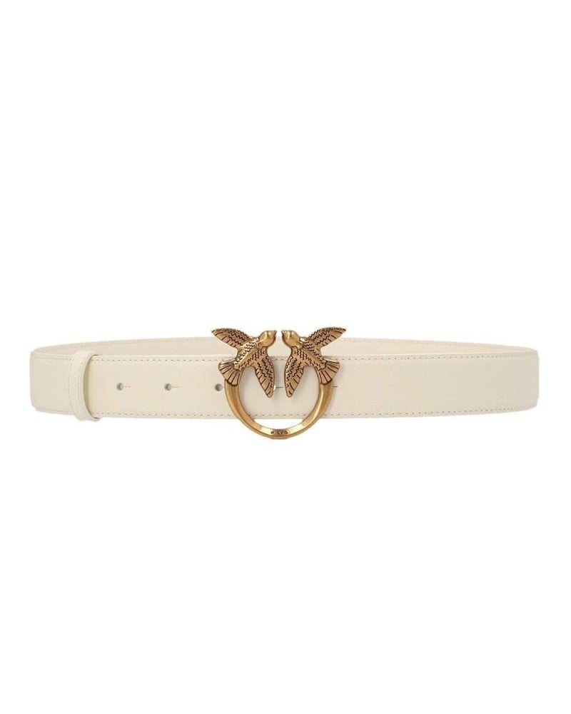 PINKO Belt Love Berry Leather White L - Belts in Kuwait | حزام جلد طبيعي لوف بيري (Love Berry) أبيض بشعار طيور الحب -