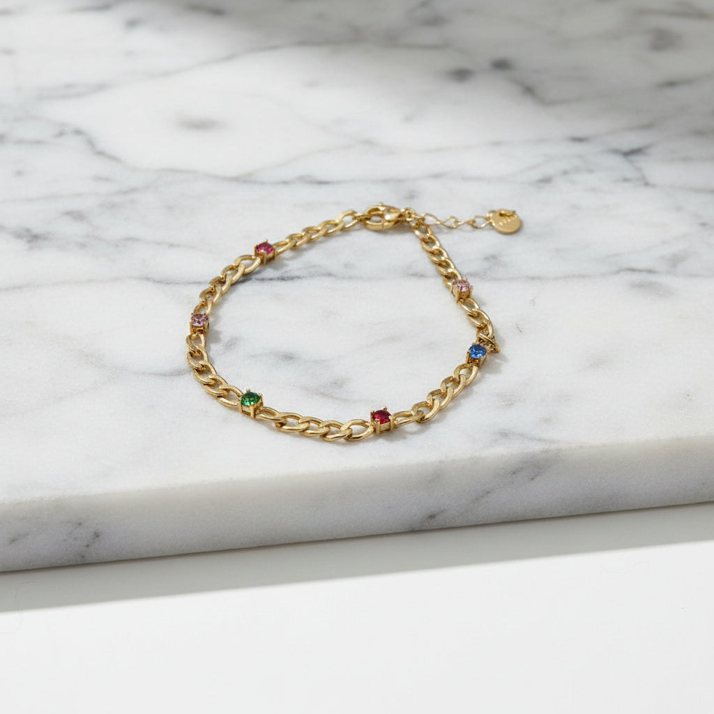 MULTICOLOR CRYSTAL CURB CHAIN BRACELET