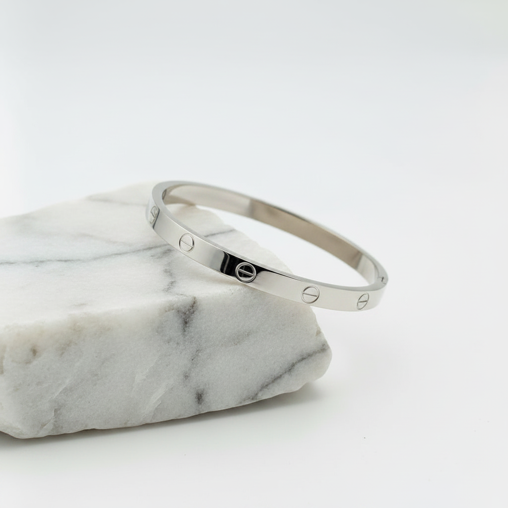 ICONIC SCREW MOTIF SILVER BANGLE BRACELET