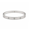 Vera Luce Classic Ribbed Silver Stainless Steel Bracelet with Cubic Zirconia
