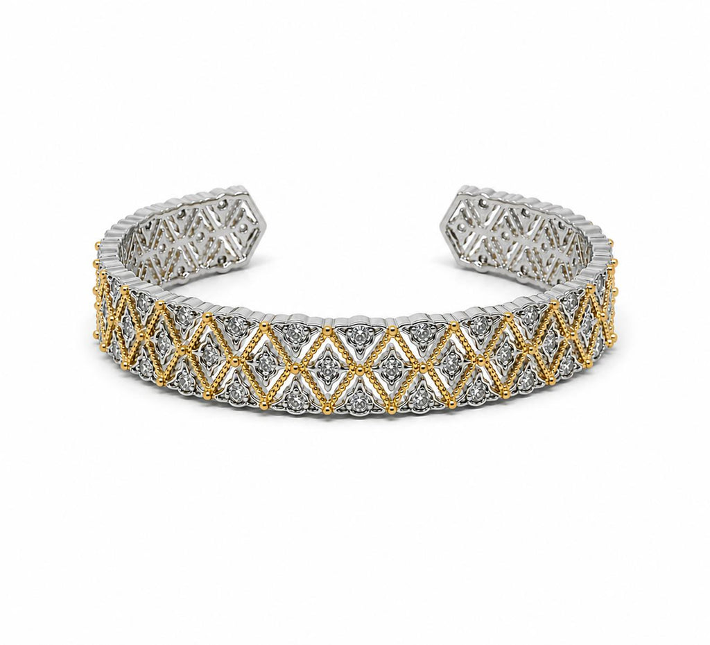 Vera Luce Two-Tone Stainless Steel Cuff with Cubic Zirconia Accents