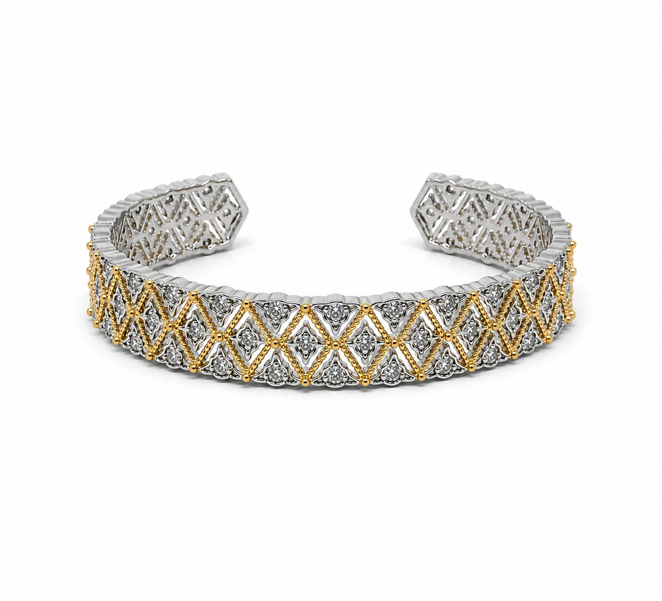 Vera Luce Two-Tone Stainless Steel Cuff with Cubic Zirconia Accents