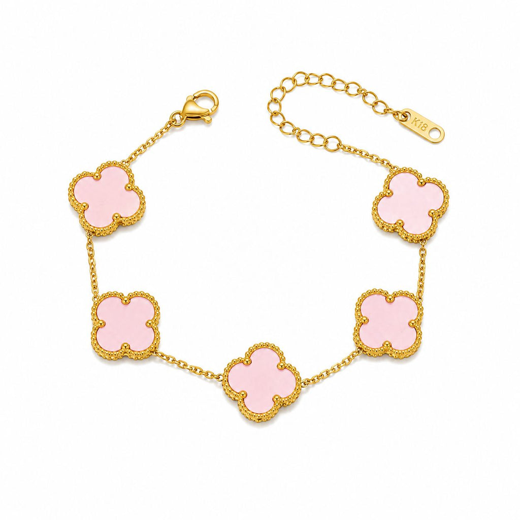 Vera Luce Gold Stainless Steel Pink Clover Charm Bracelet