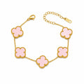 Vera Luce Gold Stainless Steel Pink Clover Charm Bracelet