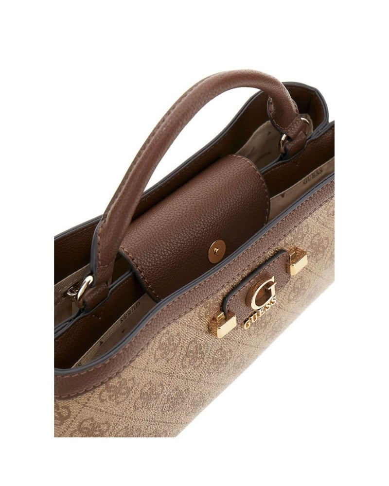 GUESS - Handbag Lindsey Small Satchel Latte logo