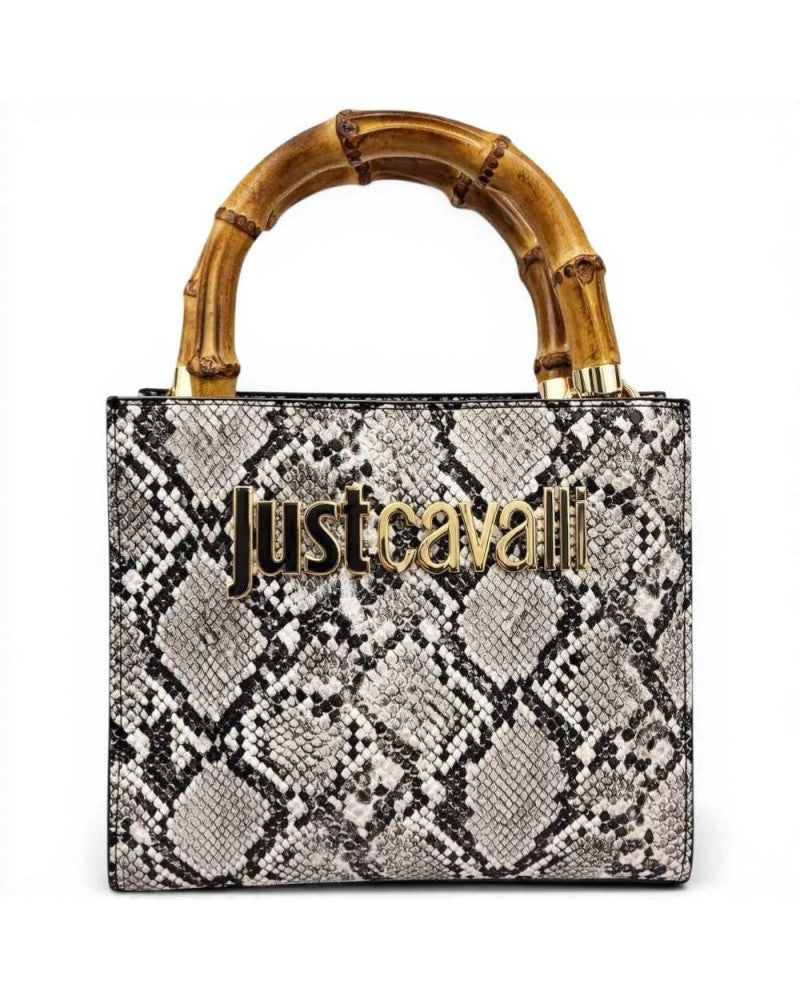 Just Cavalli Bamboo Handbag White/Black Python - Handbags in Kuwait | حقيبة يد بامبو بنقشة جلد البايثون أبيض وأسود -