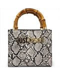 Just Cavalli Bamboo Handbag White/Black Python - Handbags in Kuwait | حقيبة يد بامبو بنقشة جلد البايثون أبيض وأسود -
