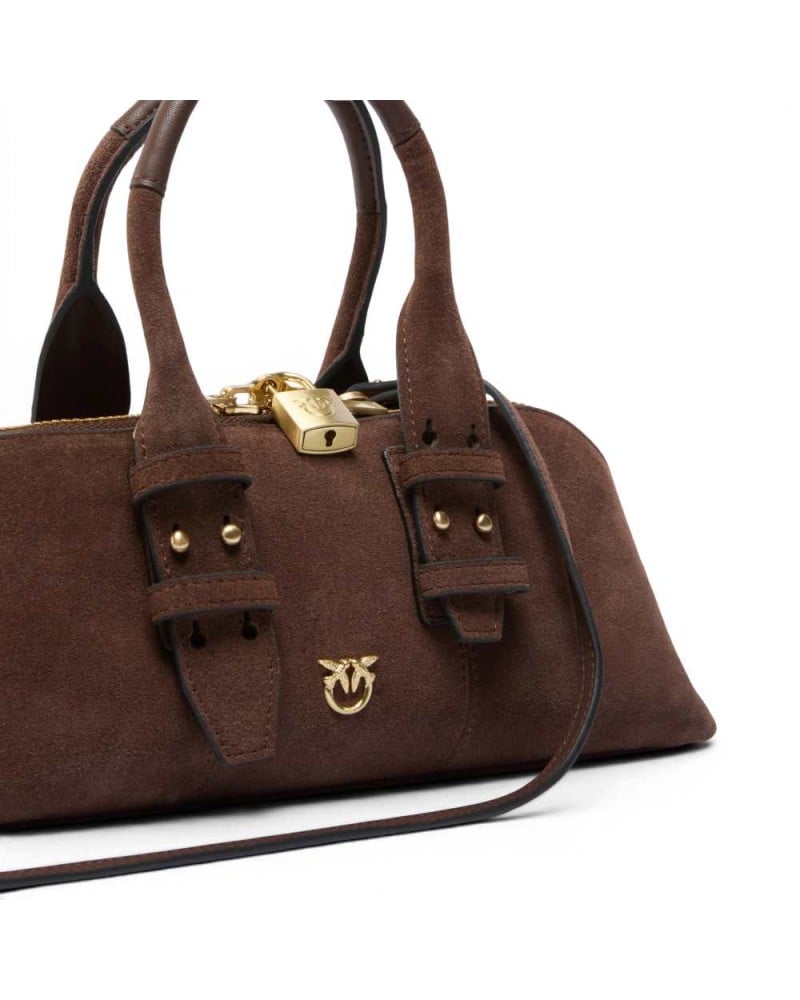PINKO - Bowling Bag Horizontal Suede Cuoio Brown
