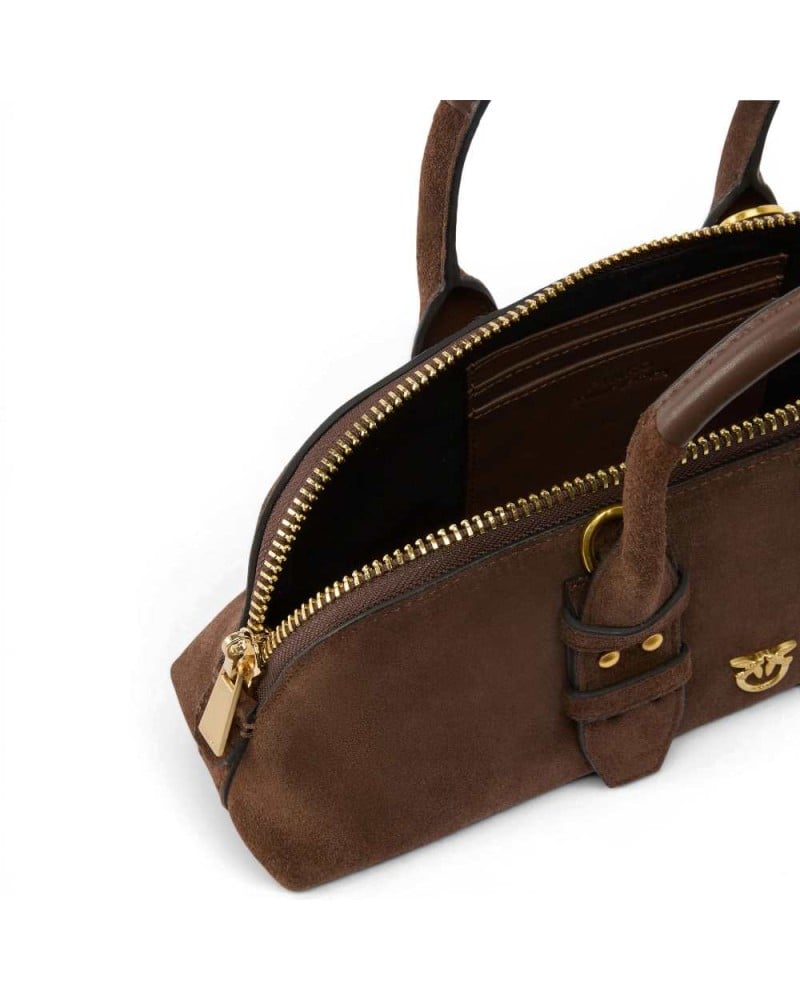 PINKO - Bowling Bag Horizontal Suede Cuoio Brown