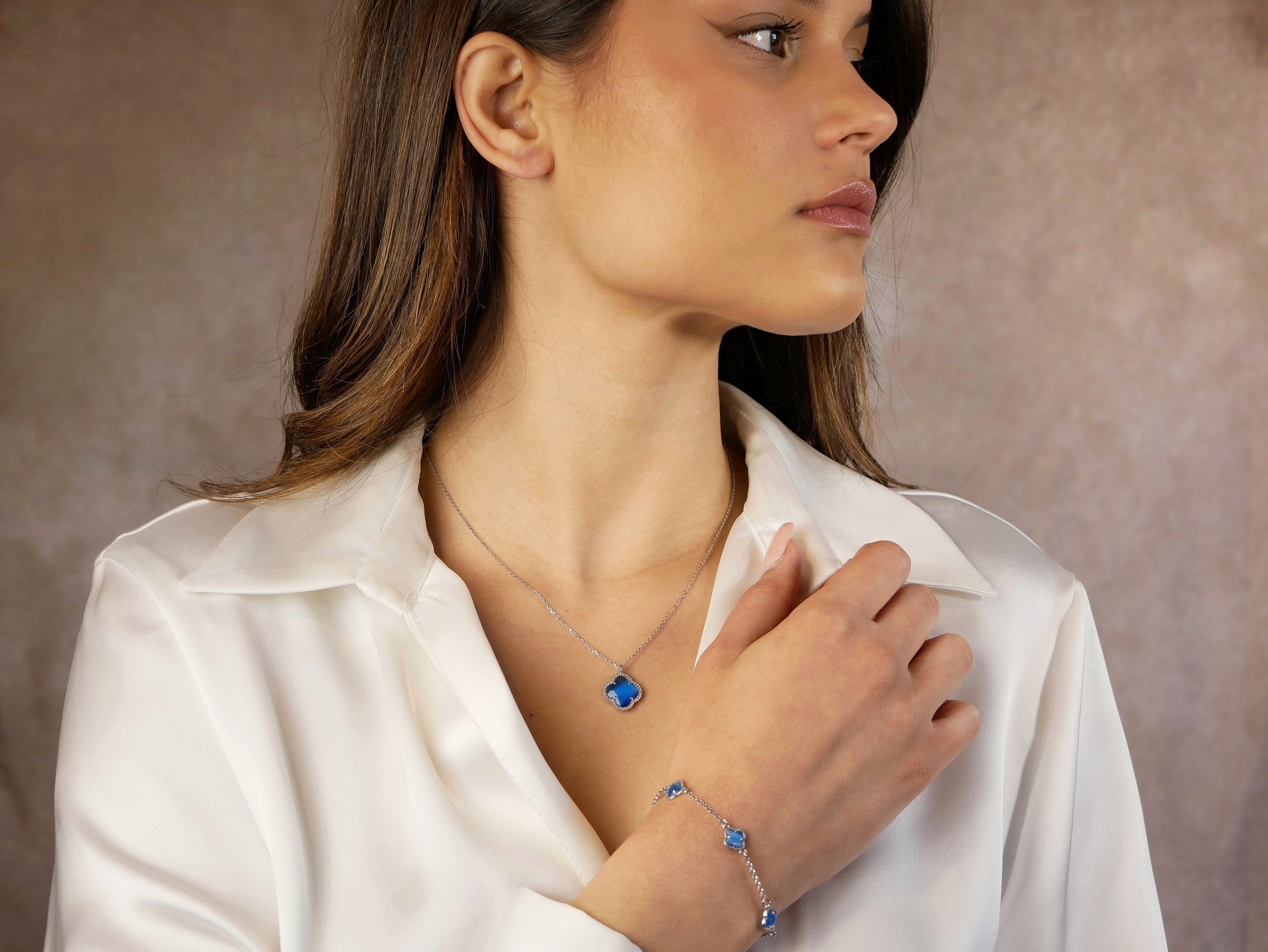 Clover gift set Silver with Blu quartz