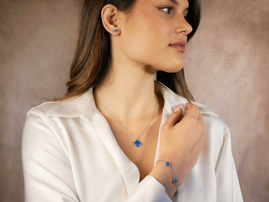 Clover gift set Silver with Blu quartz